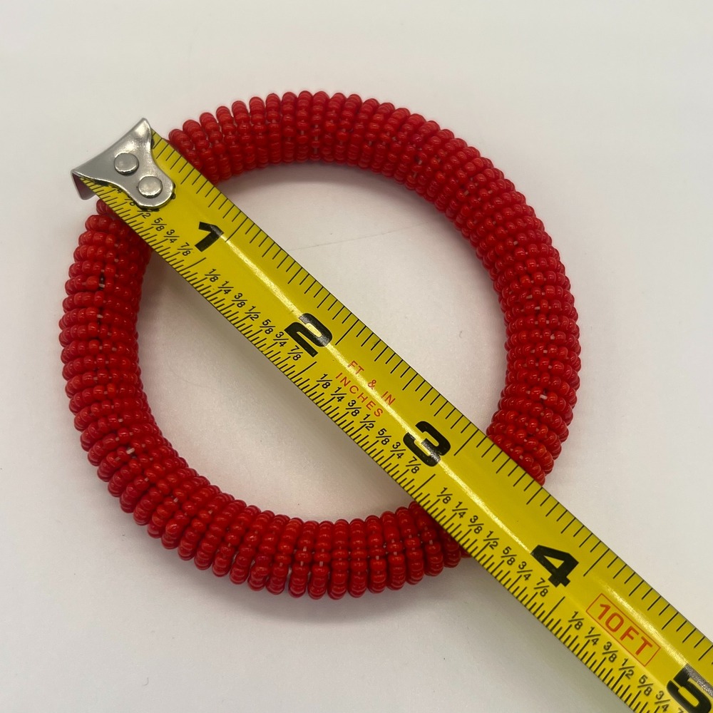 Handmade Seed Bead Crochet Bangle Bracelets Earrings Red White Blue Vintage - Picture 10 of 10